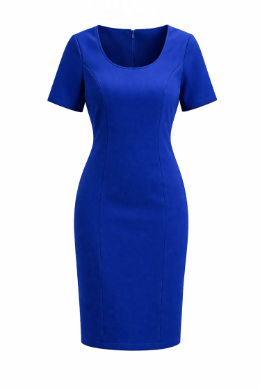 Bright cobalt blue dress on white backdrop